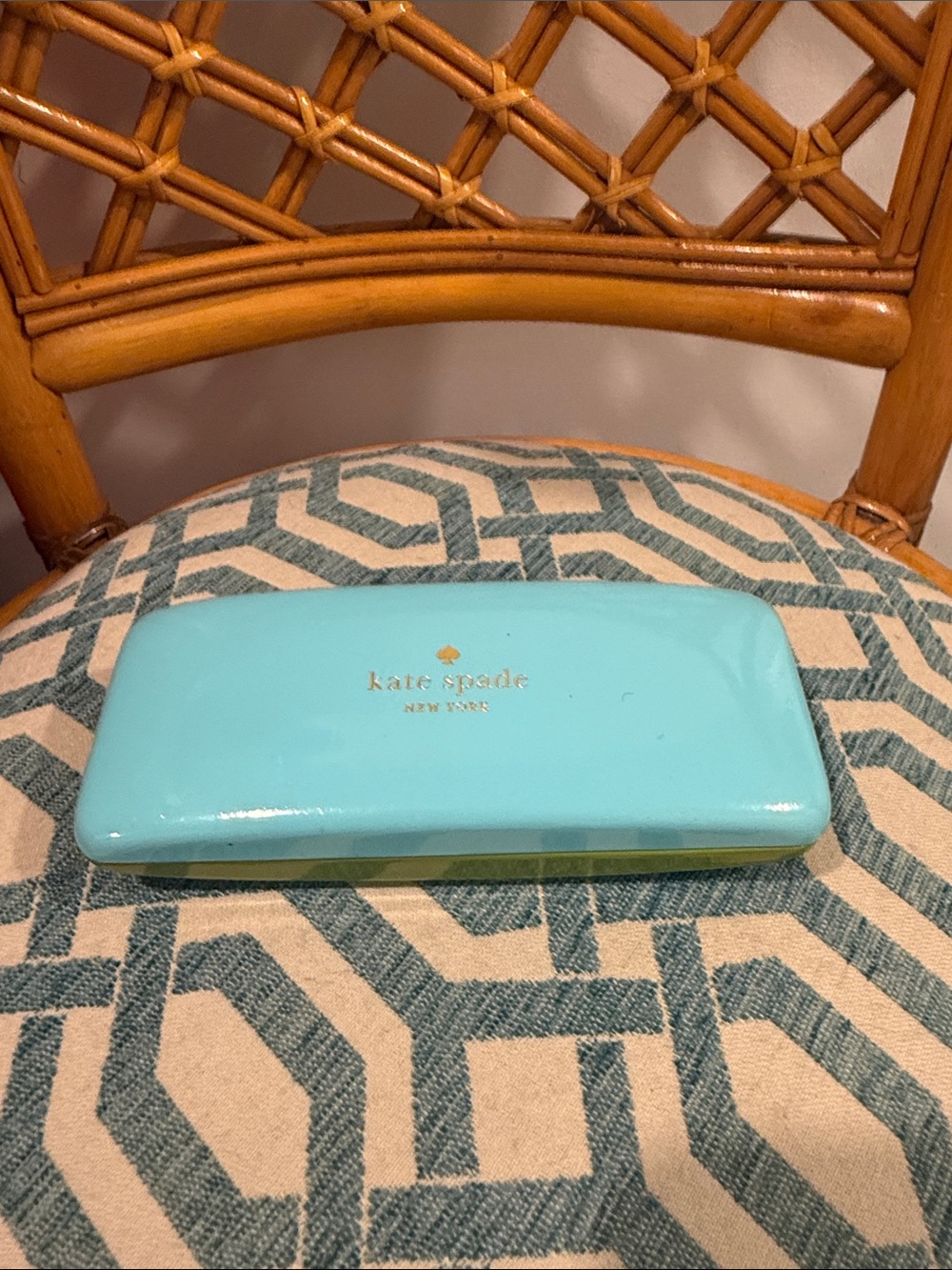 kate spade Aqua Blue Hard Shell Eyeglass Case with Gold Logo